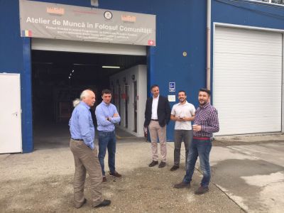 In front of the CS-workshop in Bucharest. Peter Gründler, Board Member and representative of VEBO; Mihai Dima, Ministry of Justice; Ioan Durnescu, President FPSC; Adrian Florea, deputy director FPSC; Alin Paun, CEO FPSC.